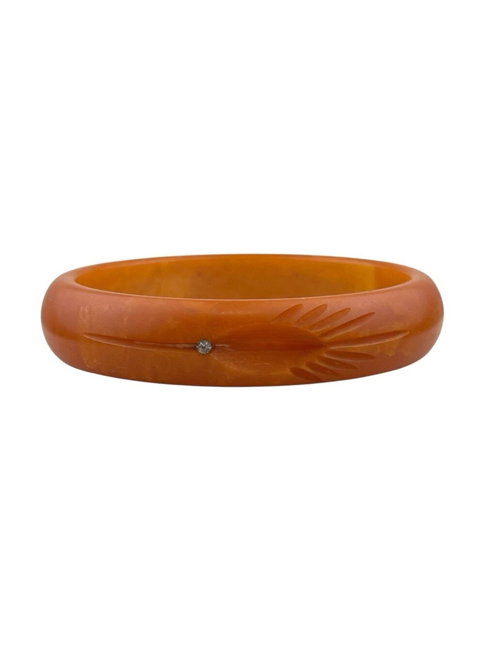 Vintage Carved Bakelite Bangle Rhinestone Bracelet Butterscotch?